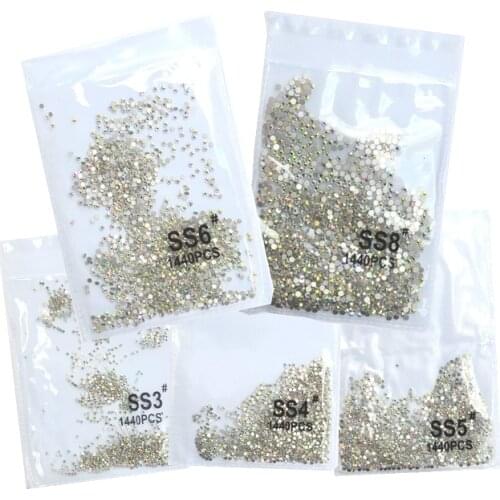 SS3-ss8 1440pcs Clear Crystal AB gold 3D Non HotFix FlatBack Nail Art Rhinestones Decorations Shoes And Dancing Decoration