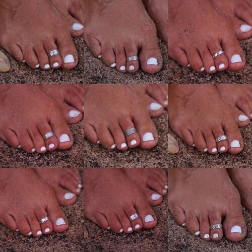 2pcs Celebrity Boho Bohemian Silver Plated Vintage Retro Finger Foot Rings Open Adjustable Toe Jewelry Summer Beach Accessories