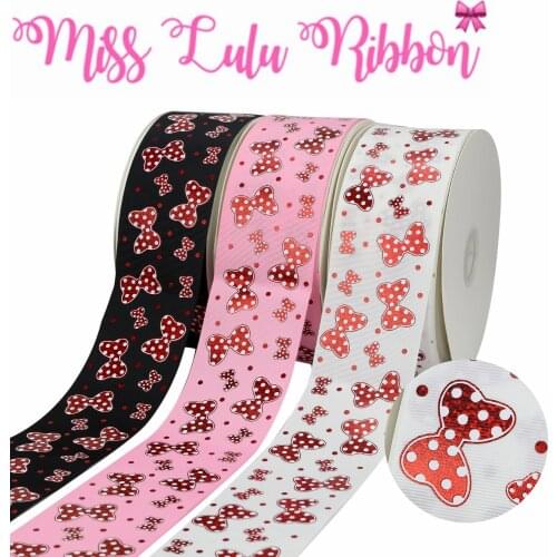 3"75mm Red Hologram Foil Cartoon Bowknots Solid Color Grosgrain Ribbon DIY Hair Band Gift Packing 50yards/roll