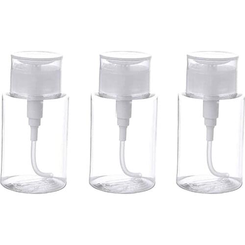 3Pcs 200ml Push Down Pump Bottle Cosmetic Bottle Container Dispenser Bottle with Flip Top Cap for Nail Polish Makeup Remover