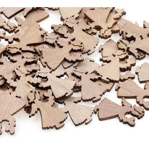 50pcs Natural Wooden Scrapbook 24x33mm Angel Pattern Christmas Decoration Pendant Diy Jewelry Home Decoration Crafts