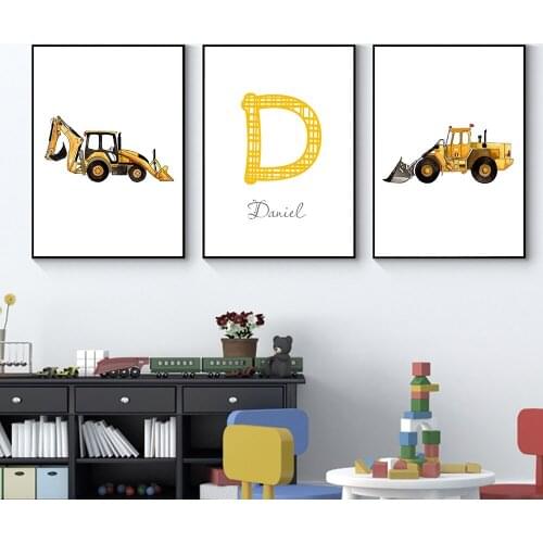 5D Diamond Painting Boys Custom Name Poster Dump Truck Excavator Nursery Wall Art Minimalist Wall Pictures For Kids Room Decor