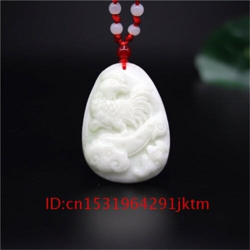 Amulet Charm White Gifts Necklace Carved Chicken Jewelry Natural Pendant for Men Jade Fashion Chinese Accessories