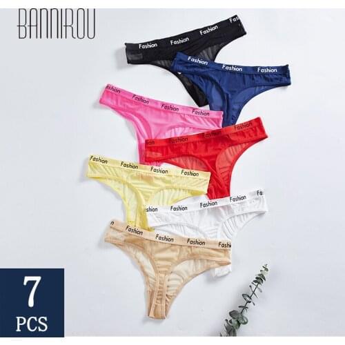 BANNIROU Mesh Sprots Panties Underwear For Woman Sexy Seamless Cheeky Female Soft T-back Thong G-string Woman Underwear 7 Pcs