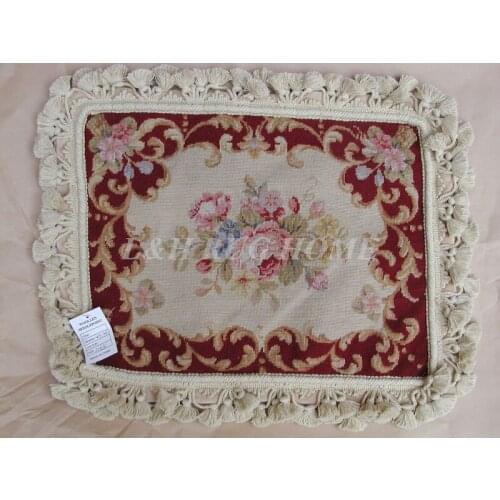 FREE SHIPPING 15K 16"X16" Needlepoint pillow, hand knotted woolen cushion with floral designs no insertion