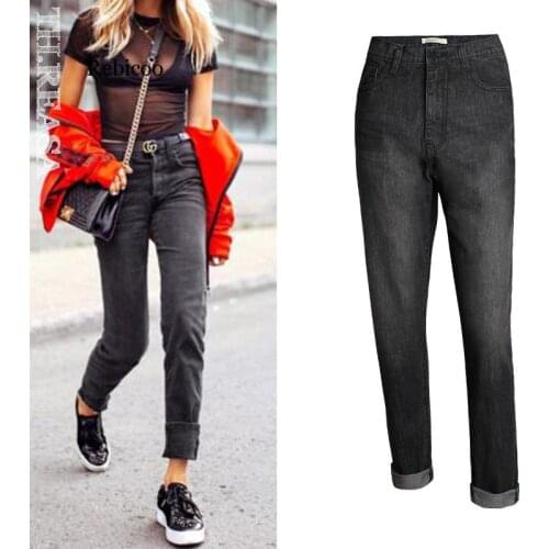 Spring New Slim Boyfriend Straight Pants Vintage High Waist Jeans Womens Pants Full Length Pants Loose Cowboy Pants