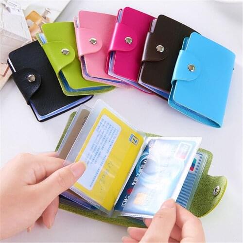 1pc PU Function 24 Bits Credit Card Holder Solid Case Business ID Card Case Solid Color Card Organizer Portable Korea Holder
