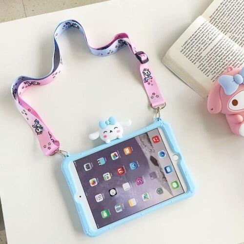 For IPad Mini 12345 Ipad 234 5 6 Air 1 2 Case Funda Kids Cartoon Silicone Tablet Protect Cover for iPad 2017 2018 9.7+Straps