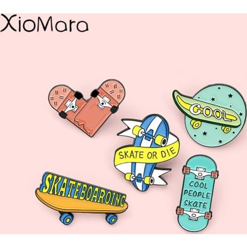 "SKATE OR DIE" Enamel Pins Youth Skateboarding Culture Brooches Lapel Badges Cartoon Jewelry Gifts for Friend Wholesale Pin