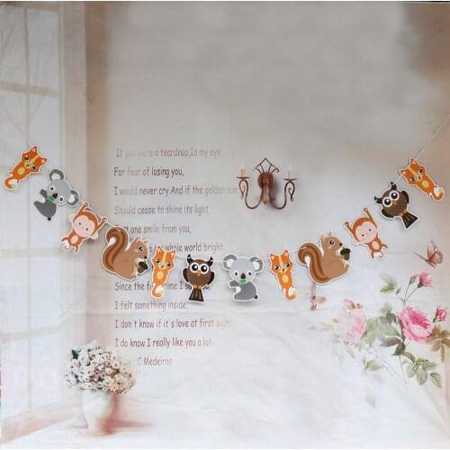 Cartoon Animals Banner Garland for Kids Birthday Party Decorations Children Bedroom Decor Jungle Theme Supplies Boys Gift