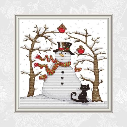 Joy sunday Snowman Cross Stitch Counted Printed Aida Canvas Cross-stitch Embroidery DMC floss DIY Handwork Needlework Sets