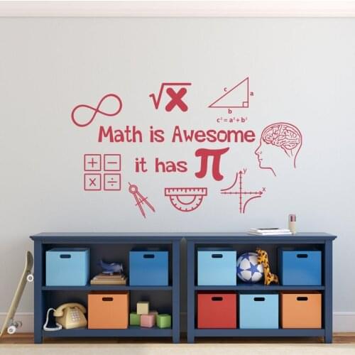Classroom Wall Stickers Décor Math is Awesome Quote Vinyl Wall Decals Calculator Ruler Math Tools Vinyl Murals Poster AZ973