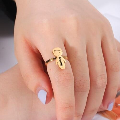 Lemegeton Personalized Couple Ring For Women Men Custom Name Family Boy Gilrs Stalinless steel Nameplate Engraved Rings