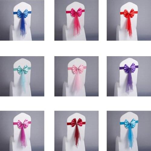 10pcs/lot Satin Wedding Chair Sash Bow Tie Satin Ribbon Chair Bands for Wedding Decoration Hotel Banquet Party Supplies