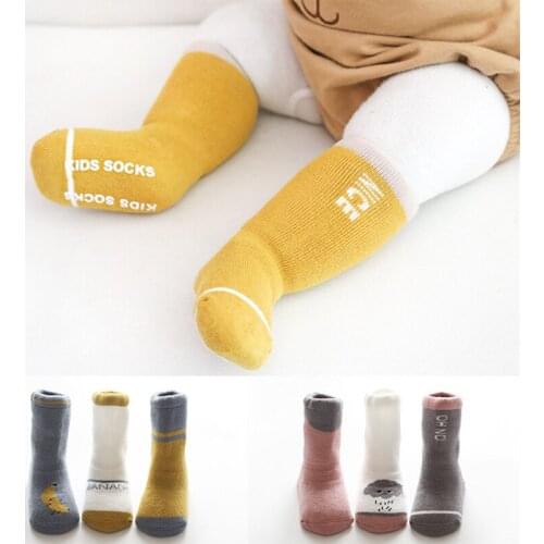 3 Pairs/lot Childrens Socks Solid Striped Autumn Winter Boy Rubber Anti Slip Newborn Baby Socks Cotton Infant Socks For Girls