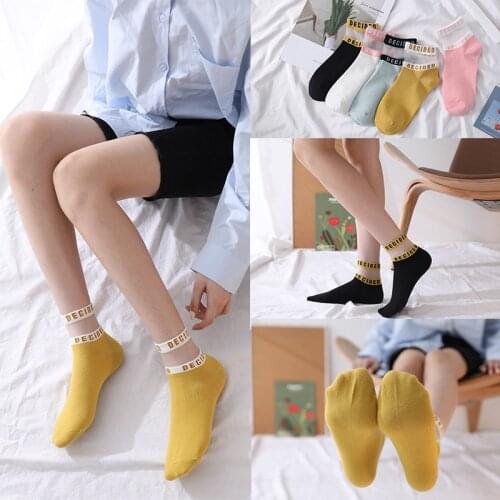 Female Summer Cotton Socks Girls Socks Thin Transparent Socks Korean Style Women Harajuku Cute Kawaii Letter Ankle Socks