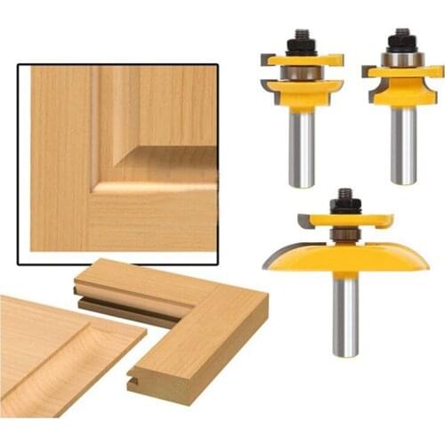New 3Pcs 1/2inch Shank Rail & Blade Cutter Panel Cabinet Router Bits Set Milling cutter Power Tools Door knife Wood Cutter