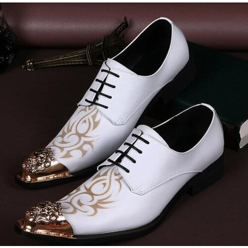 New Handmade Men white Gentleman Luxury shoes and Gold Top Fashion Prom and Banquet men dress shoes mens flats