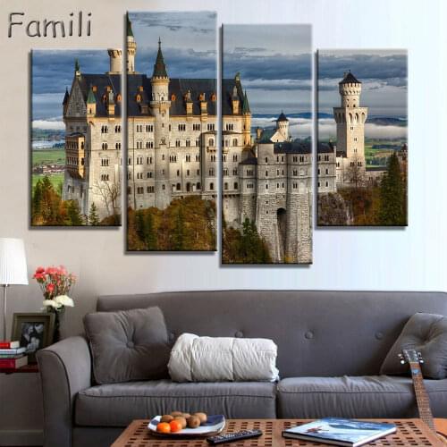 Mountain Castle Fortress Landscape Medieval Architecture Neuschwanstein Castle Home Decoration Canvas Poster