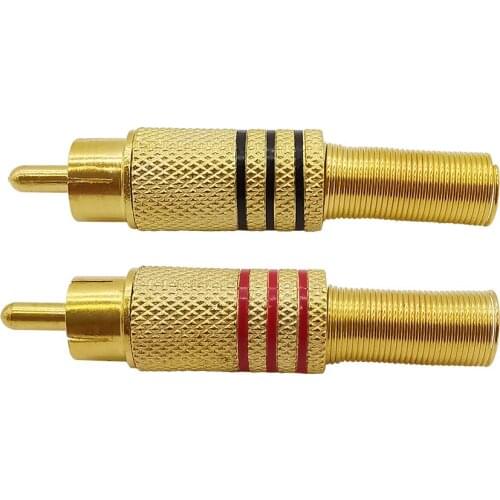 2Pcs Metal RCA Connector Gold Plated RCA Male Plug Audio Video Cable Adapter with Spring Tail for CCTV cameras Accessories
