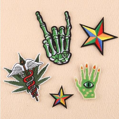 20pcs/lot Luxury Embroidery Patch Pentagram Eye Leaf Green Finger Clothing Decoration Accessory Diy Iron Heat Transfer Applique