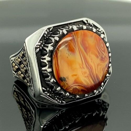 Silver Handmade Ring , Bakelite German Amber Ring , Round Amber Gemstone Ring , Turkish Handmade Silver , 925K Sterling Silver R