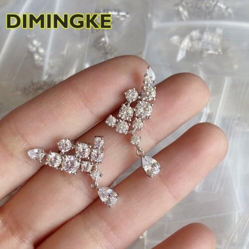 DIMINGKE 100%-S925 Sterling Silver Angel Wing Super Flash Diamond Stud Earrings Wedding Party Birthday Gift Fine Jewelry