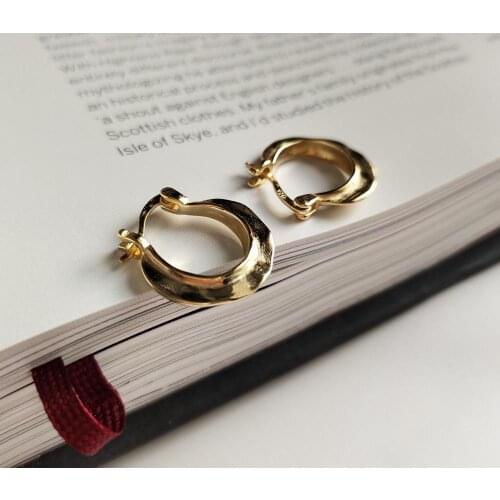 1pair 18K GOld 100% Authentic 925 Sterling silver Irregular Hoop Huggie Earrings Gold Creative Elegant TLE1186