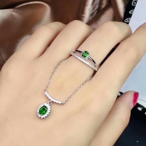 SHILOVEM 925 sterling silver Natural diopside rings pendants send necklac gift fine Jewelry gift new jctz0304040699agt