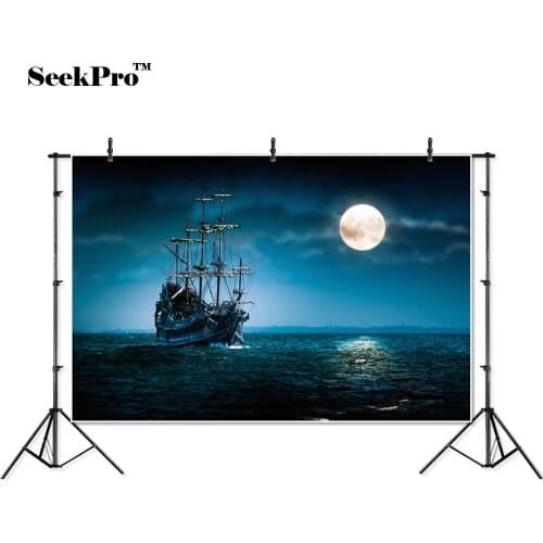 SeekPro moon sailboat late at night sea Banner kids Photo Backgrounds Printed Studio Professional Indoor Photographic Backdrops