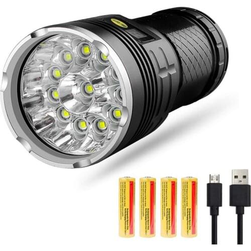 Led Flashlight 10000 Lumens,12x XM-L T6 LED 4 Modes Super Bright Tactical Flashlight, Waterproof Handheld Light with Power D