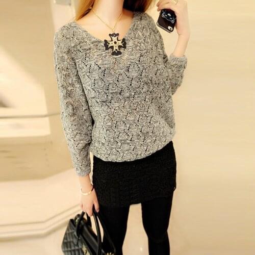 2018 autumn sweater women fashion knitted loose sweater female pullovers jumper V neck long sleeve sexy sweater pull femme