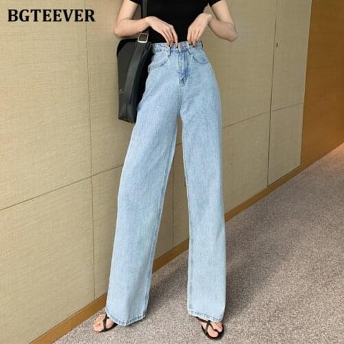 BGTEEVER Vintage Ladies Floor-Length Wide Leg Jeans Pants 2021 Autumn Pantalon Fashion High Waist Loose Female Denim Trousers