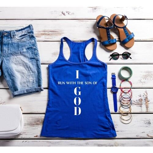 I run with the son of God Tank Top Christian women fashion slogan religion funny sexy funny sexy vest undershirt slogan singlet