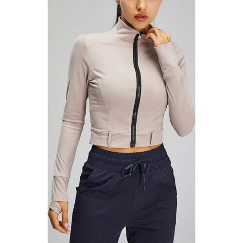 Heyyoga Women Slim Fit Mandarin Collar Yoga Running Jacket Coat Full Zipper Naked Feel Workout Fitness Sport Cropped Jacket