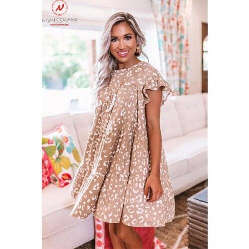 Fashion Women Summer Streetwear A-Line Dress Patchwork Design Ruffles Decor O-Neck Butterfly Short Sleeve Casual Loose Dress