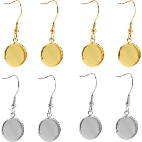 20pcs Stainless Steel Earrings Hook Cabochon Blank Base 6 8 10 12 14 16 18 20 25 30mm Glass Resin DIY Jewelry Making No Nickel