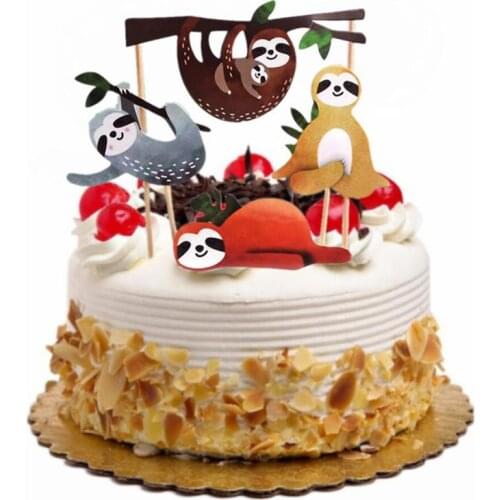 4pcs Sloth Cake Topper Set Creative Cute Decor Cake Insert Card for Birthday Party Festival