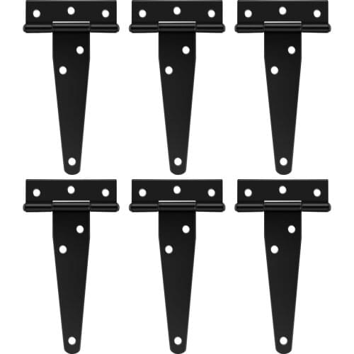 6pcs 4 Inch T Shape Rustproof Iron Light Duty Shed Hinge Gate Strap Hinge Door Gates Hinges (Black) Furniture Hardware DIY Work