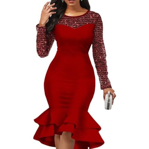 African Dresses for Women 2019 New African Dress Africa Clothes Dashiki Fashion Style Red Sequins Fishtail Skirt Ankara Dresses