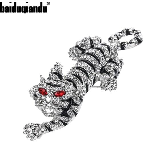Baiduqiandu New Arrival Crystal Rhinestones Tiger Brooch Pins with Red Eye