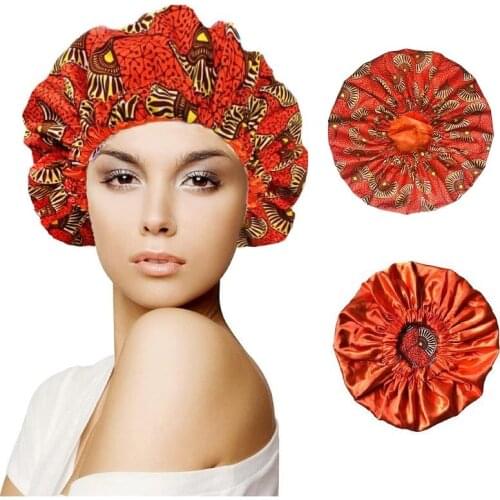 Home Sleep Bonnet for Women Fashion Printed Big Round Hat Black Women Curly Hair Protection Turban