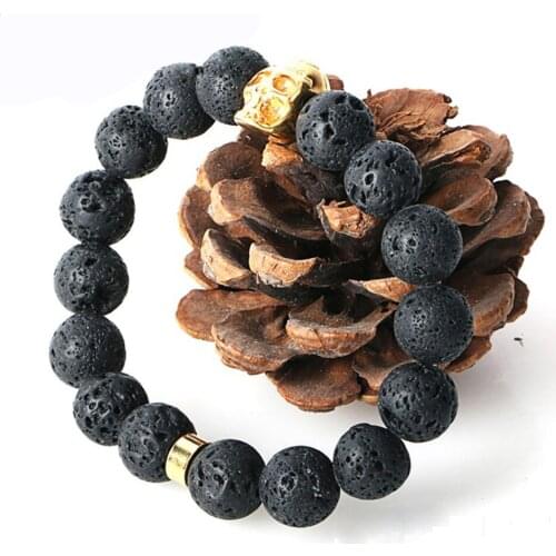 New Fashion Natural Stones Bracelet For Women Lava Stone Beads Bracelet Men Stainless Steel Skull Bracelet Northskull