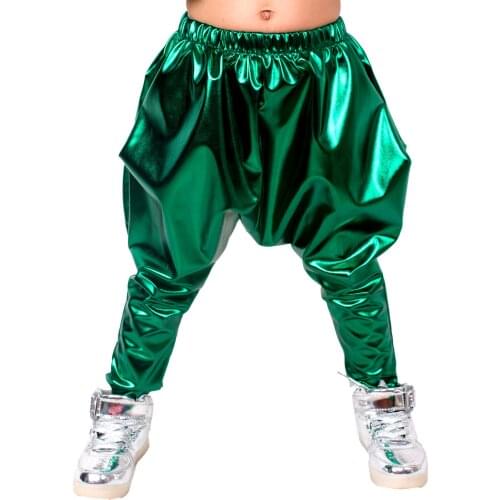 New Fashion Kids Adults personality Green big crotch trousers stage performance with pockets harem street hip hop skinny pants