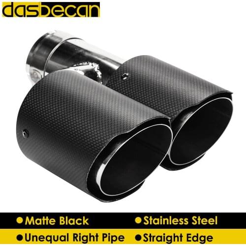 Dasbecan Unequal Matte Carbon Fiber Exhaust Pipe Car Dual Stainless Steel Muffler Exhaust Tips for AK Straight End Tip Universal