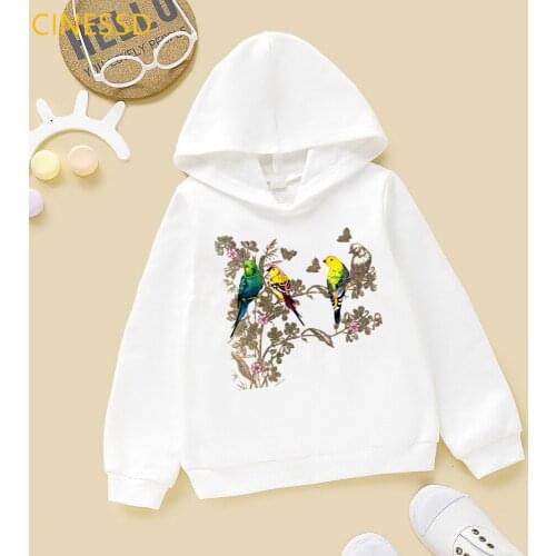 Watercolor Birds Cockatiel Parrot Print Childrens Hoodie Kids Plus Velvet Cap Sweatshirt Boys Girl Clothes Spring Autumn Winter