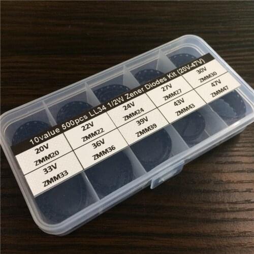 10Values x50 500pcs LL34 1/2W SMD Zener Diode Assortment Electronic kit 20V-47V With storage Box