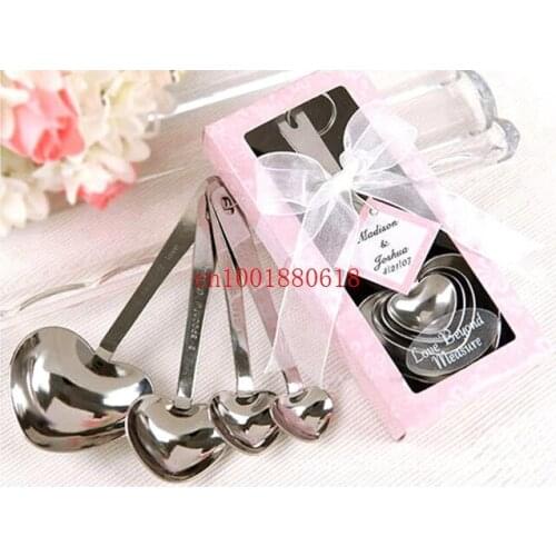 Fedex DHL Free shipping 4 in 1 heart measure spoon sets wedding favors and gifts for guest ,100sets/lot