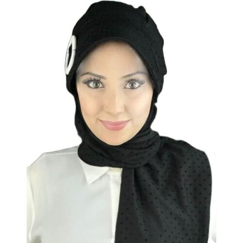 Islamic Fashion Muslim Women Hijab 2021 Trend Scarf Buckle Ready Sal Black Polka Horsehair Hat