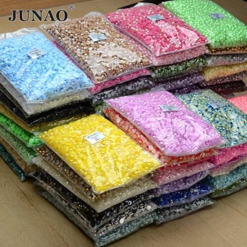 JUNAO 2 4 6 8 10 12 14mm Siam AB Color Wholesale Half Pearls Beads Glue on Imitation Beads Flatback Pearls for Nails Clothing